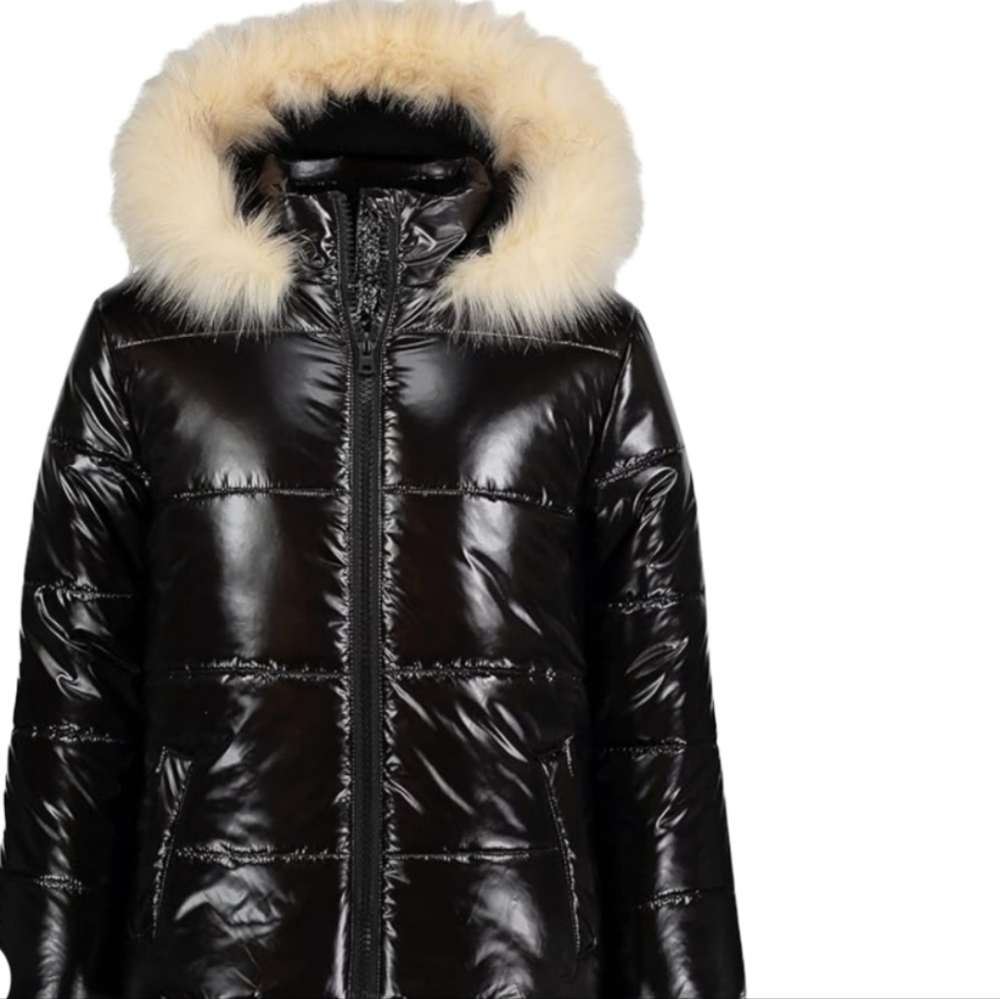 NEW! HUDSON JEANS Big Kid's Puffer Jacket Faux Fur Trim Hood XL
